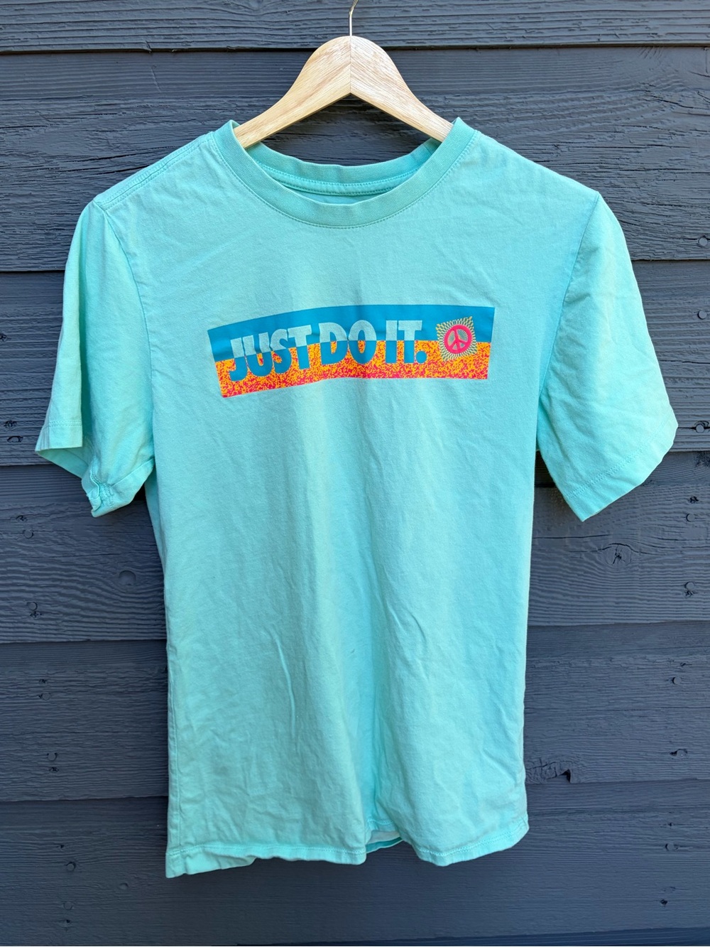 Nike Just Do it 100% Cotton Classic Vintage Style Graphic Tee Teal Blue XS